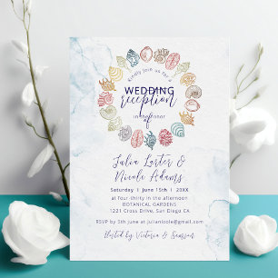 Simple Beach Seashell Wreath Wedding Reception Invitation
