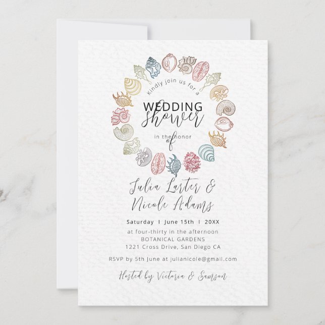 Simple Beach Seashell Wreath Wedding Shower Invitation (Front)