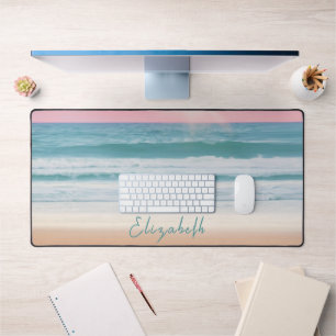 Simple Beach Sunset Custom Name Desk Mat