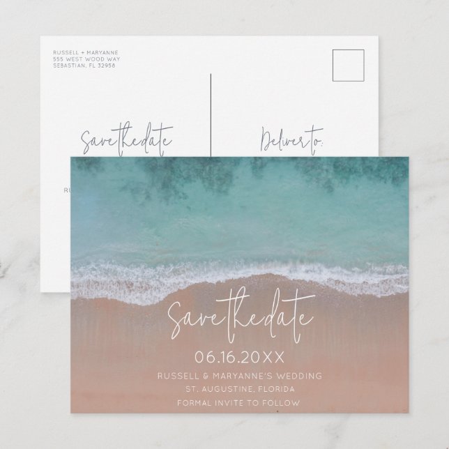 Simple Beach Wedding Budget Save the Date Announcement Postcard (Front/Back)