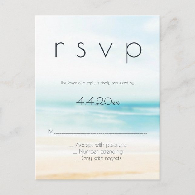 Simple beach wedding rsvp postcards (Front)