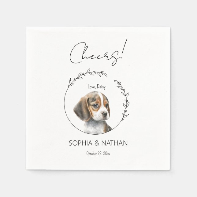 Simple Beagle Puppy Dog Wedding Cocktail Napkins (Front)