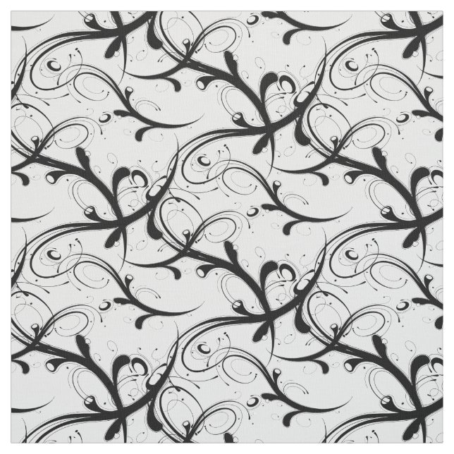 Simple Beautiful Black and White Scroll Fabric (Swatch)