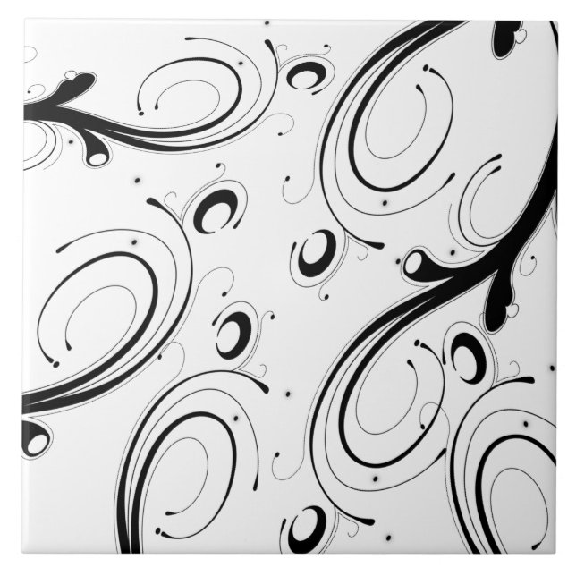 Simple Beautiful Black and White Scroll Tile (Front)