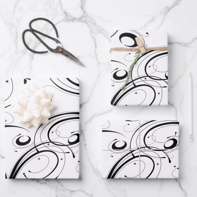 Simple Beautiful Black and White Scroll Wrapping P Paper Sheet (Front)