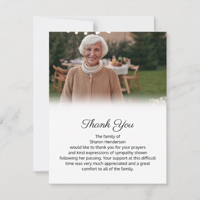 Simple Beautiful Photo Funeral Thank You  Card (Front)