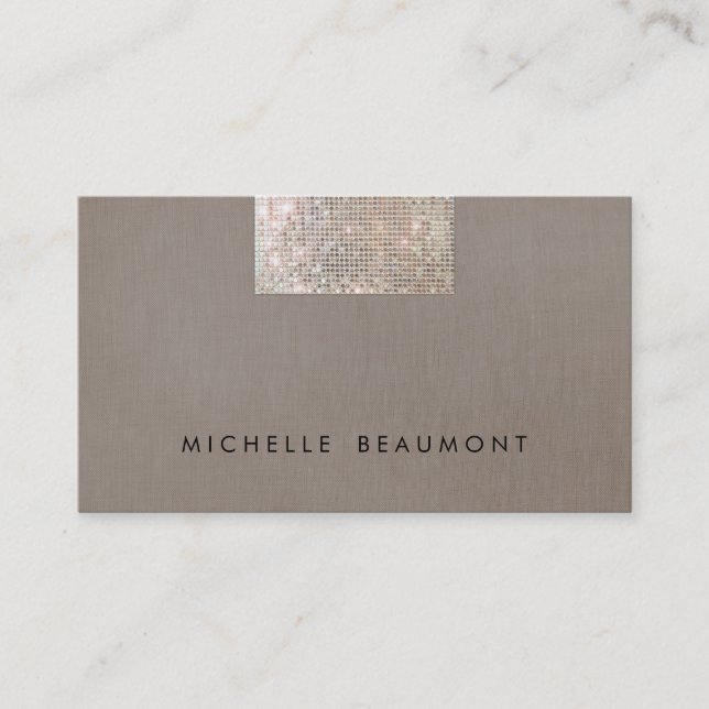 Simple Beauty and Fashion Chic Faux Sequin Taupe Business Card (Front)
