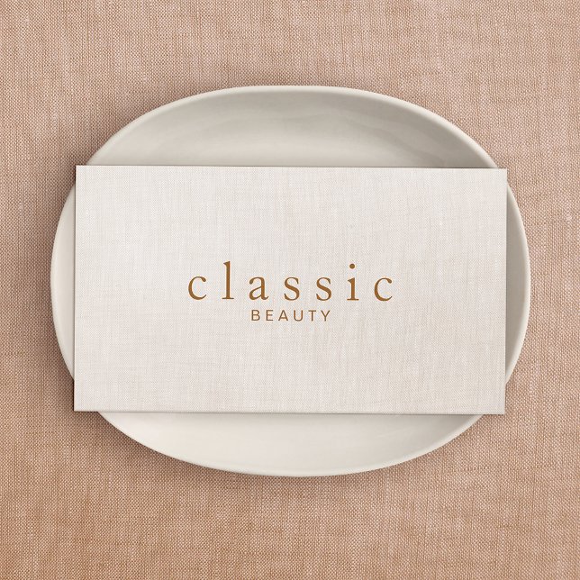 Simple Beauty Beige Linen Look Business Card (Creator Uploaded)