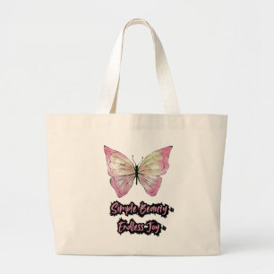 "Simple Beauty, Endless Joy - Watercolor Butterfly Large Tote Bag