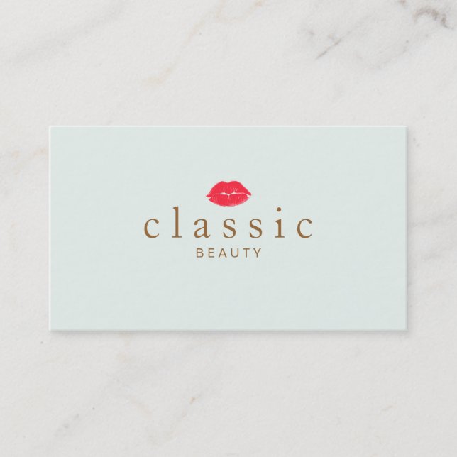 Simple Beauty Light Aqua Blue Kissing Lips Business Card (Front)