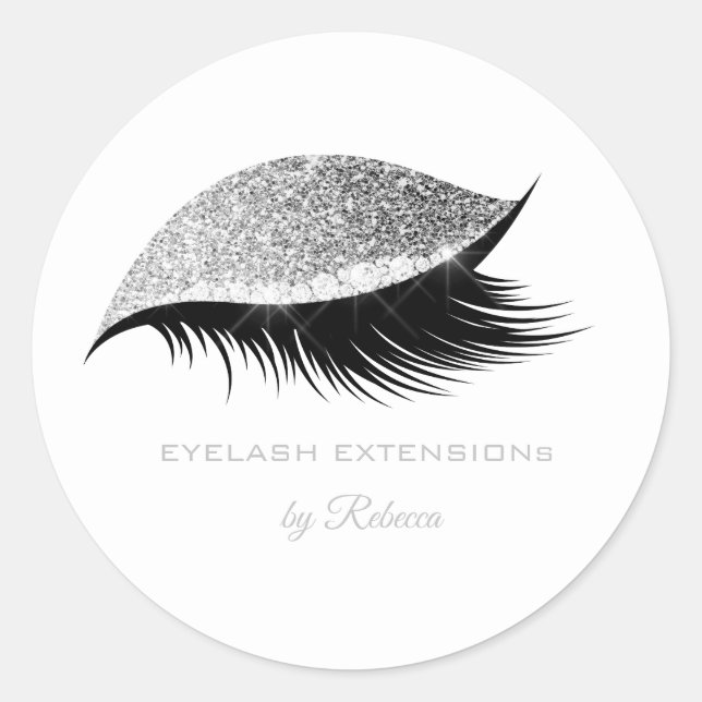Simple Beauty Makeup Eyelash Lashes Glitter Silver Classic Round Sticker (Front)