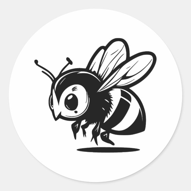 Simple Bee | Elegance in Black and White Classic Round Sticker (Front)