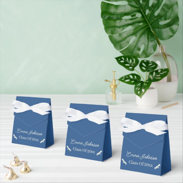 Simple Beige And Blue Customized Graduation Favor Box (Multiple)