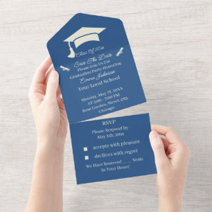 Simple Beige And Blue Personalised Save The Date All In One Invitation