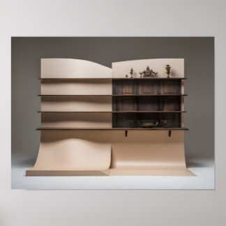 Simple Beige Background with Wooden Shelf  Poster
