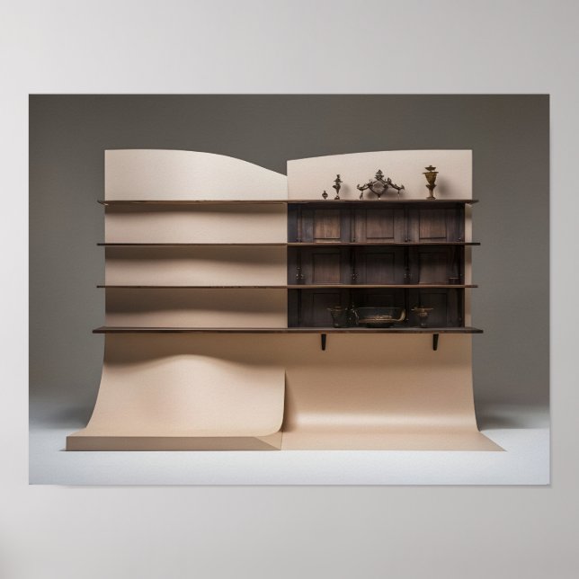 Simple Beige Background with Wooden Shelf  Poster (Front)