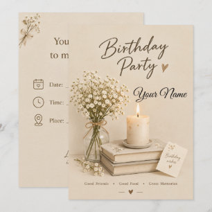 Simple Beige Birthday Invitation 