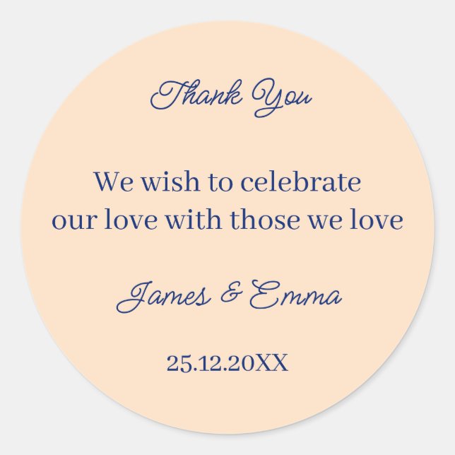 Simple Beige Custom Wedding Classic Round Sticker (Front)