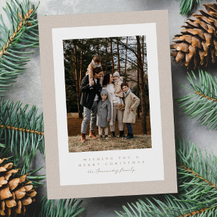 Simple beige frame two photo neutral Christmas Holiday Card