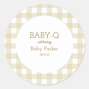 Simple Beige Gingham Baby Shower Sticker