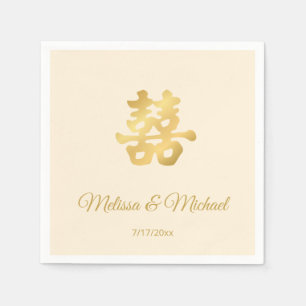 Simple Beige Gold Chinese Wedding Custom Napkin