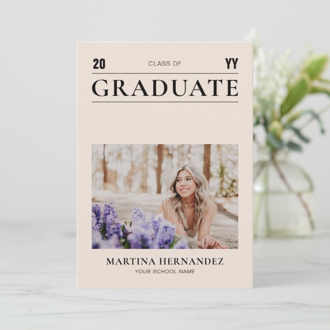 Simple Beige Graduation Photo Announcement (Standing Front)