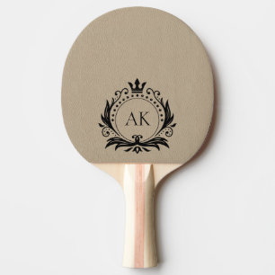 Simple Beige Leather Black Crown Frame Monogram Ping Pong Paddle