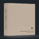 Simple Beige Linen Gold Monogram Binder<br><div class="desc">Simple monogrammed binder features a modern design with brushed metallic gold monogram emblem on beige linen background. Custom name presented in the lower right-hand corner in stylish simple font with a complimentary minimal monogram medallion. A modern binder for home or office, a professional monogrammed binder for your workspace. Ideal for...</div>