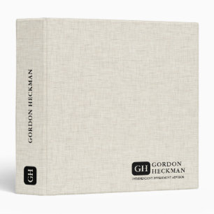 Simple Beige Linen Texture Custom Monogram Binder