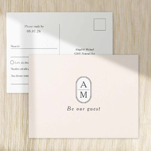 Simple Beige moderne Couple Initiales RSVP cartes