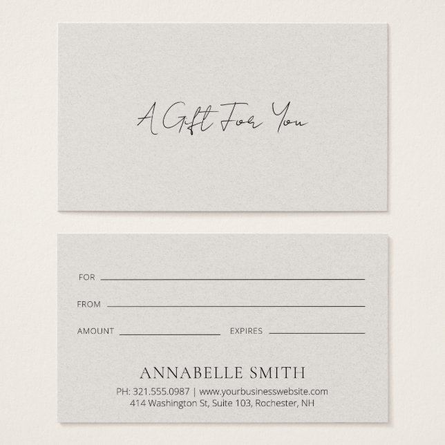 Simple Beige Moderne Élégant Certificat Cadeau (Devant & derrière)