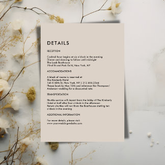 Simple Beige Wedding Details  Enclosure Card