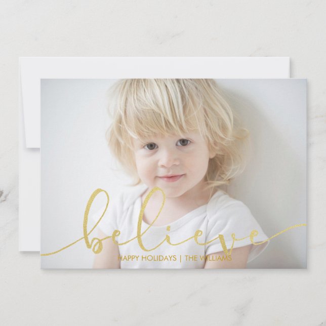 Simple Believe FAUX GOLD Holiday PHOTO Card (Front)