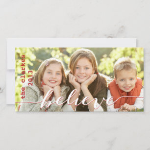 Simple Believe Holiday Photo Cards   Red White