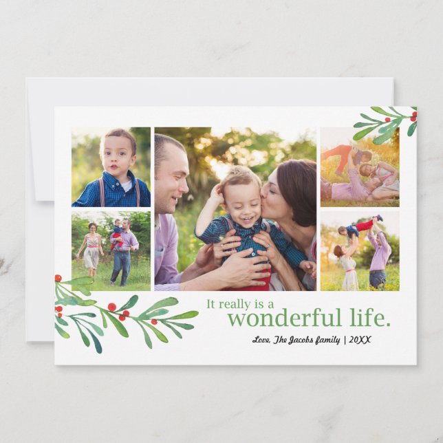 Simple Berries Wonderful LIfe 5 Photo | Holiday Card (Front)