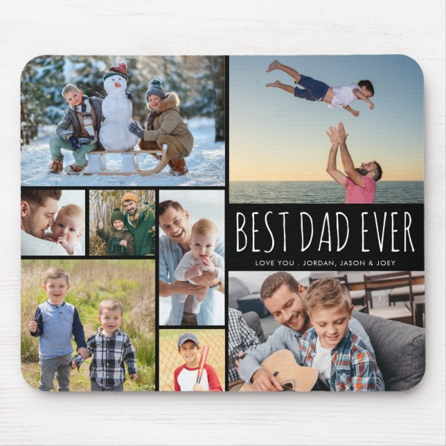 Simple BEST DAD EVER 8 Photo Collage Your Text Mouse Pad (Front)