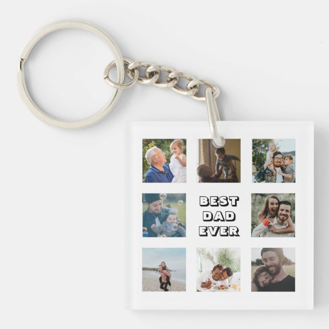 Simple Best Dad Ever Photo Collage Father’s Day Keychain (Front)