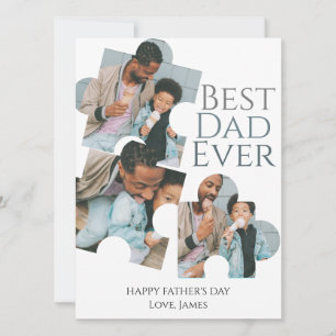 Simple Best Dad Ever Puzzle Fathers Day 3 Photo Holiday Card