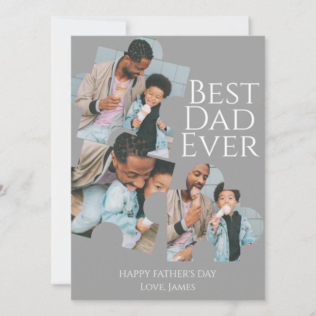 Simple Best Dad Ever Puzzle Fathers Day 3 Photo Holiday Card (Front)
