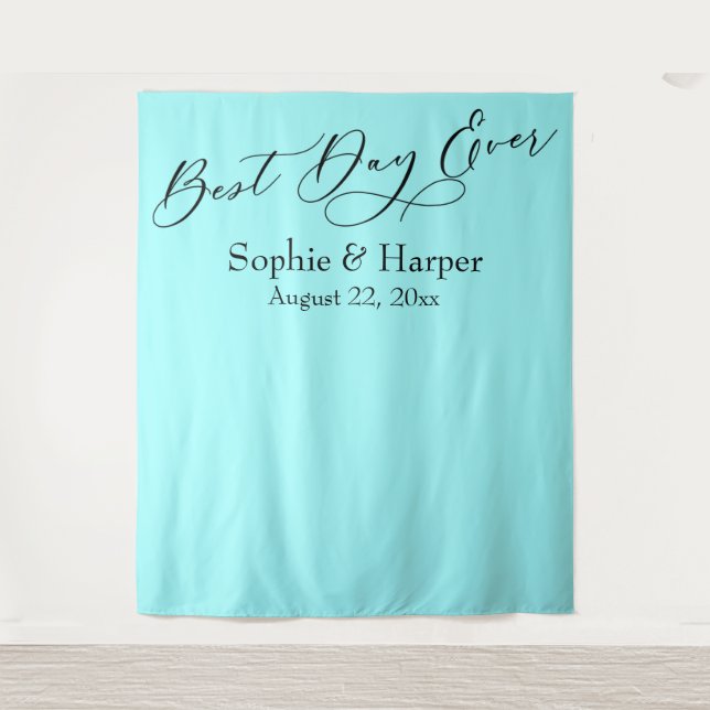 Simple Best Day Ever Aqua Photo Backdrop Tapestry (Front)