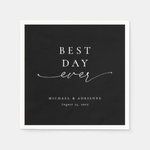 Simple Best Day Ever Calligraphy Black Wedding Napkin