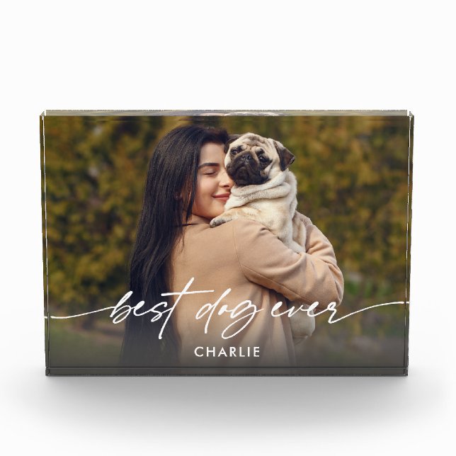 Simple Best Dog Ever Photo Modern Script Block (Front)