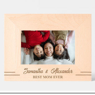 Simple Best mom ever Name Engraved Wood Frame