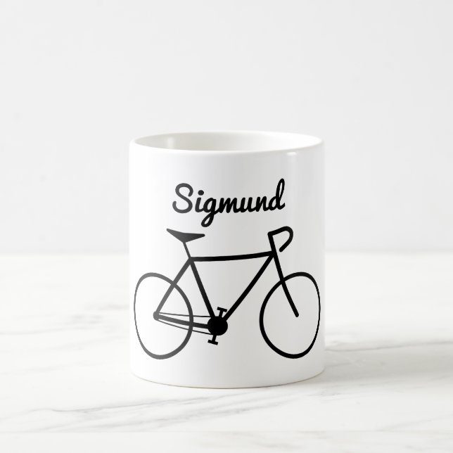 Simple Bicycle Silhouette + Personalized Name Coffee Mug (Center)