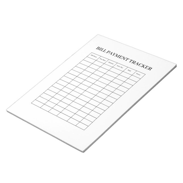 Simple Bill Payment Tracker Notepad (Angled)