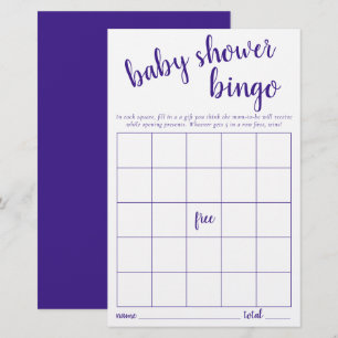 Simple Bingo Card   Purple Baby Shower Game