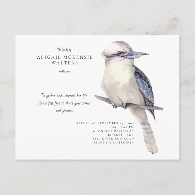 Simple Bird Celebration of Life  Invitation Postcard (Front)