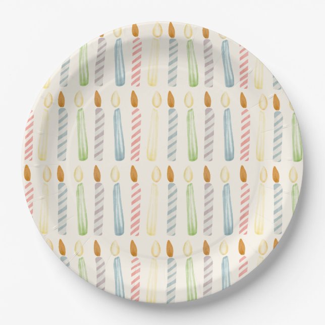 Simple Birthday Candles Party Paper Plate (Front)