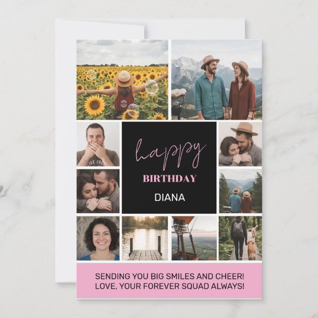Simple birthday collage with 10 photos grid invitation (Front)