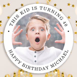 Simple Birthday Party Personalized Any Age Photo Classic Round Sticker